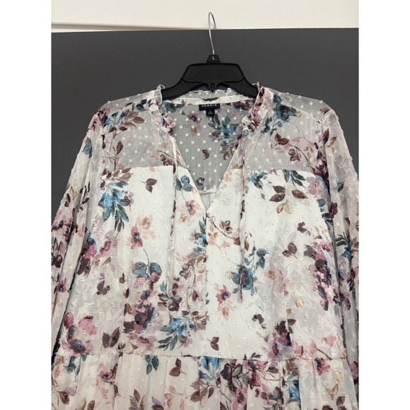 Torrid Floral Clip Dot Chiffon Tiered Mini Dress White Purple Blue Womens 2 2X - Picture 2 of 7